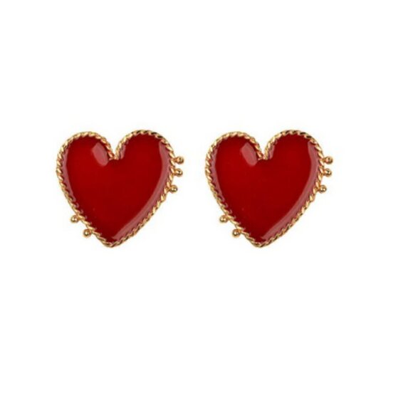 Boho Fashion Red Heart Stud Earrings jewelry - Picture 2 of 7
